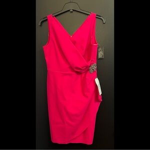 Alex Evenings Fuchsia Sleeveless V-Neck Cocktail Dress with Side Embellishment